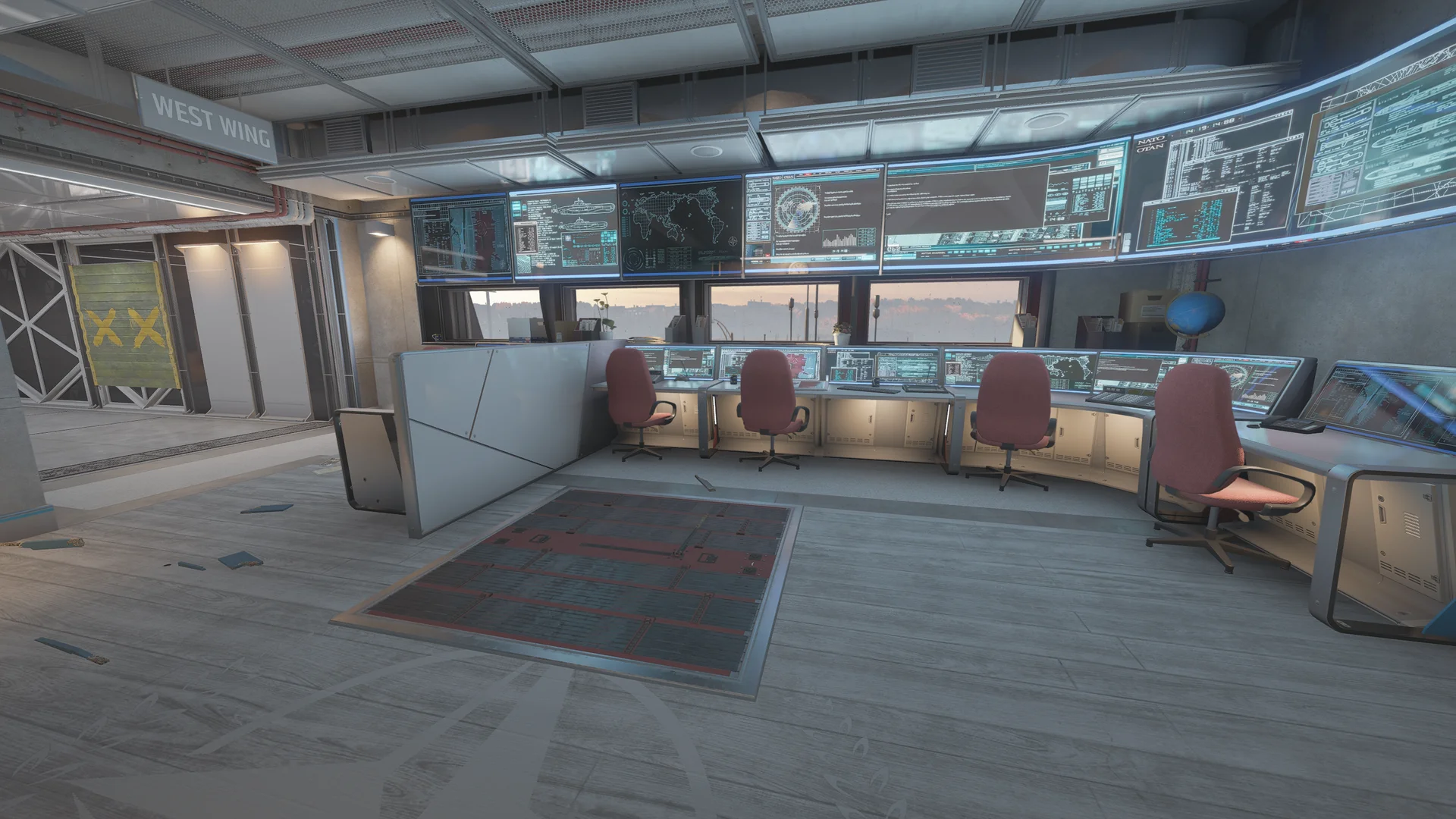 Storage corner on Kanal 1F with two large reinforced shutters, beige metal lockers, a cabinet, and an opening to an office